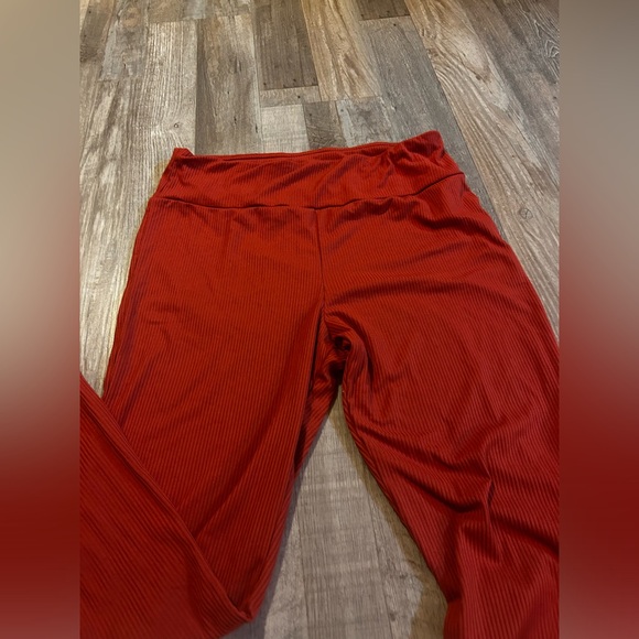 Red Ribbed Flare Pants - Picture 2 of 2